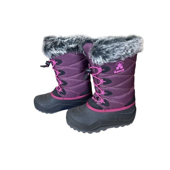 Kamik Girls Size 3 Purple and Black Winter Boots with Faux Fur - Picture 2 of 5